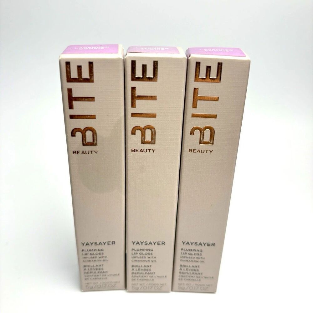 3x Bite Beauty yaysayer plumping lip gloss In Lavender Cookie - 0.17 Oz New